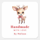 Handmade with Love Cute Baby Deer Cartoon Image Square Sticker