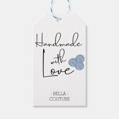 Handmade with Love Cute Blue Buttons on White Gift Tags