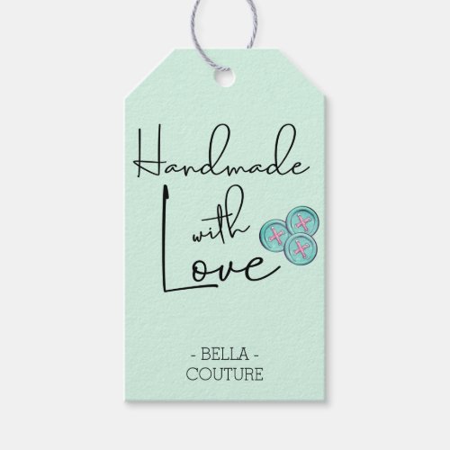 Handmade with Love Cute Buttons Mint Green Gift Tags