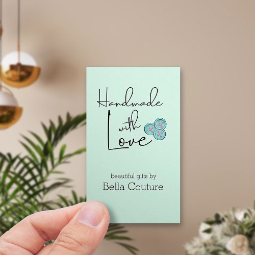 Handmade with Love Cute Buttons Mint Vertical Business Card