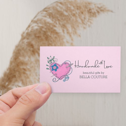 Handmade with Love Cute Country Heart Pink Business Card