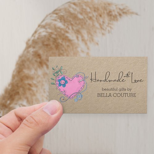 Handmade with Love Cute Country Heart Rustic Kraft Business Card