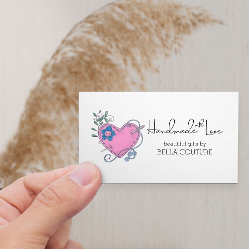 Handmade with Love Cute Country Heart White Business Card
