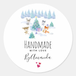 Handmade with Love Cute Forest Animals Christmas Classic Round Sticker