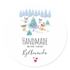Handmade with Love Cute Forest Animals Christmas Classic Round Sticker