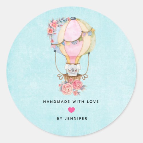 Handmade with Love Cute Hot Air Balloon Watercolor Classic Round Sticker
