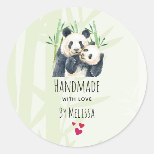 Handmade with Love Cute Panda Bears Cuddling Classic Round Sticker
