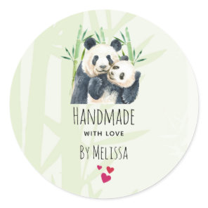 Handmade with Love Cute Panda Bears Cuddling Classic Round Sticker