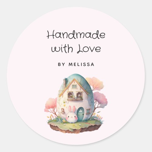 Handmade with Love Cute Pink Bunny Rabbit Kawaii Classic Round Sticker