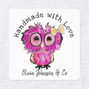 Handmade with Love Cute Pink Owl with Ribbon Labels