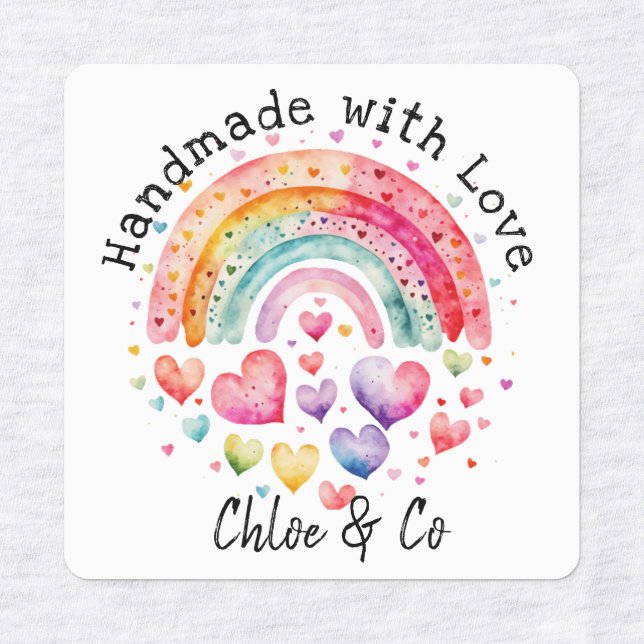 Handmade with Love Cute Rainbow & Hearts Labels (Design 1)