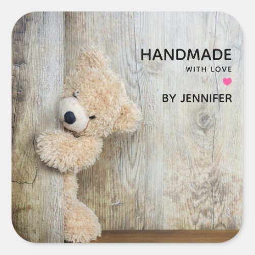 Handmade with Love Cute Stuffed Bear Square Sticker