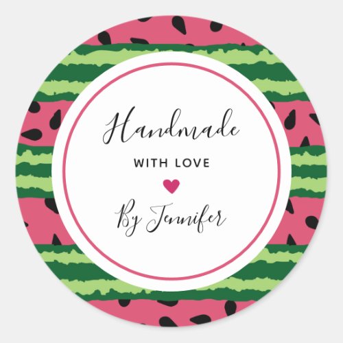 Handmade with Love Cute Watermelon Pattern Classic Round Sticker