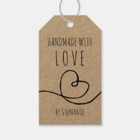 Handmade with Love Doodle Heart  Kraft Paper Gift Tags