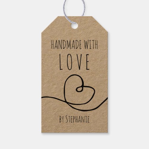 Handmade with Love Doodle Heart  Kraft Paper Gift Tags