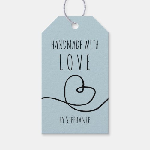 Handmade with Love Doodle Heart Pale Blue Gift Tags