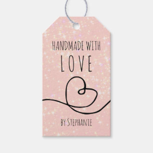 Handmade with Love Doodle Heart Pink glitter Gift Tags