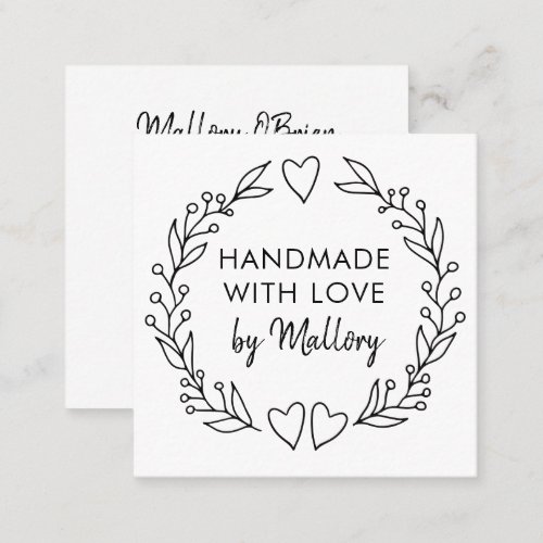 Handmade with Love Doodle Wreath Brush Script Square Business Card