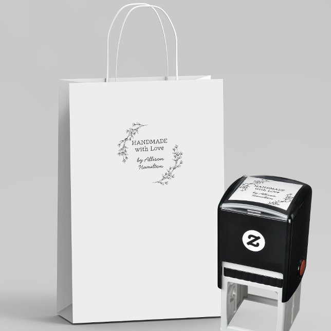 Handmade With Love Doodle Wreath Custom Name Self-inking Stamp (Creator Uploaded)