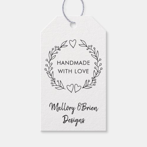 Handmade with Love Doodle Wreath Fine Brush Script Gift Tags