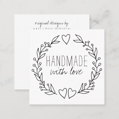 Handmade with Love Doodle Wreath Square Business Card