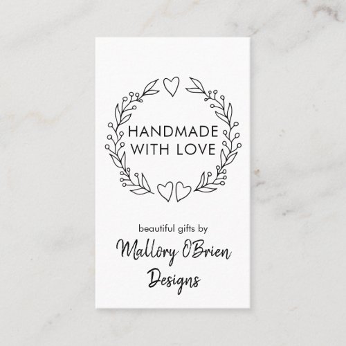 Handmade with Love Doodle Wreath Vertical Business Card