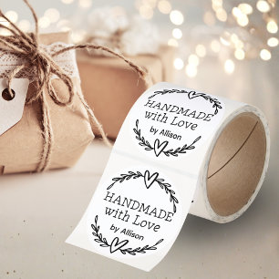 Handmade With Love Doodle Wreath With Hearts Classic Round Sticker