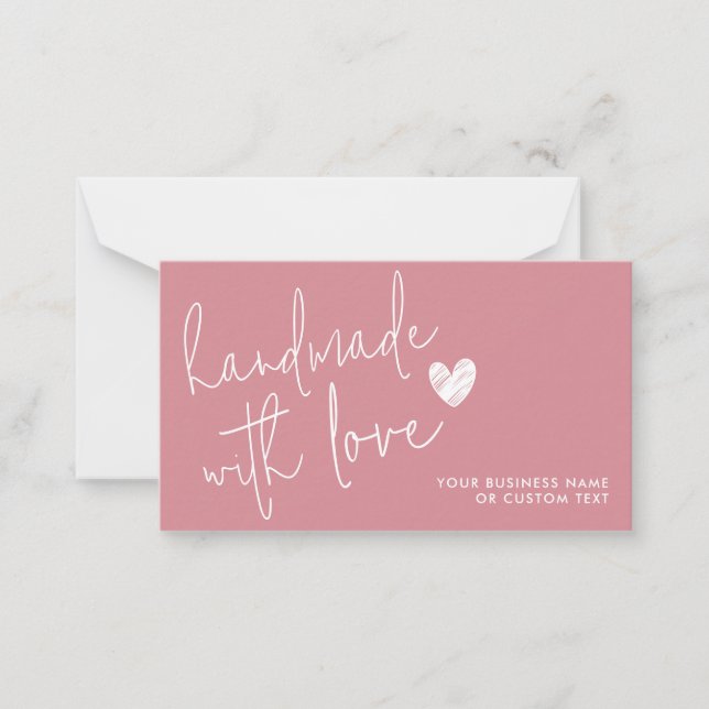 Handmade with Love Dusty Pink Heart Jewelry Care Note Card (Front)