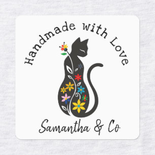 Handmade with Love Elegant Cat with Flowers Labels