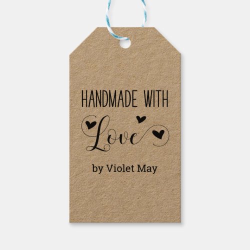 Handmade with Love _ Elegant Rustic Kraft Custom Gift Tags
