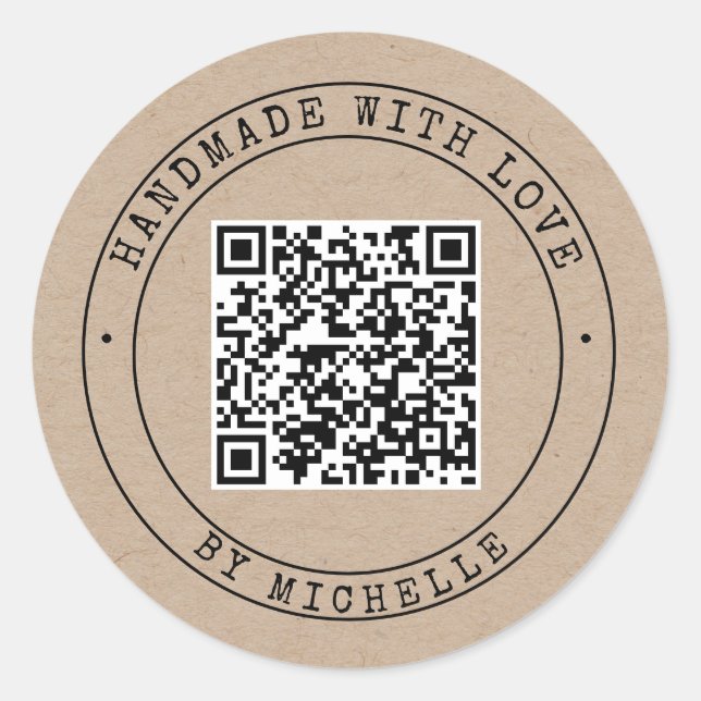 Handmade With Love elegant script kraft Classic Ro Classic Round Sticker (Front)