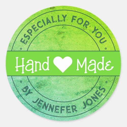 Handmade With Love Especially For You Bright Green Classic Round Sticker