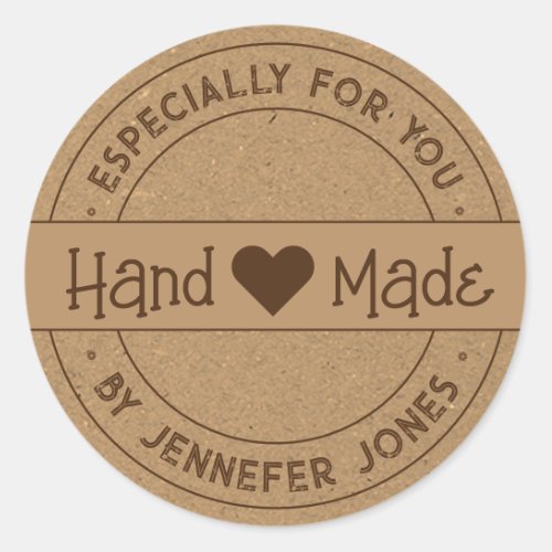 Handmade With Love Especially For You Kraft Paper Classic Round Sticker