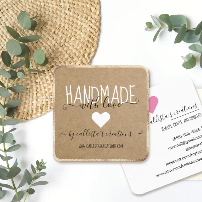 Handmade With Love Etsy Home Crafter Art Fair Gold Square Business Card ...