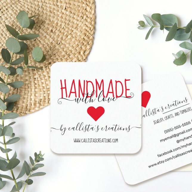 Handmade With Love Etsy Home Crafter Art Fair Square Business Card (Creator Uploaded)