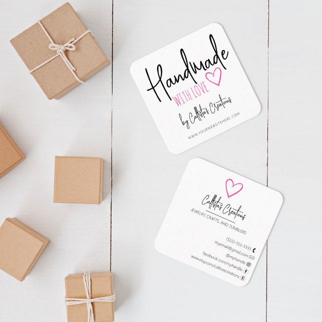 Handmade With Love Etsy Home Crafter Art Heart Squ Square Business Card (Creator Uploaded)