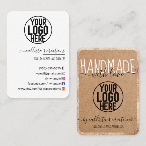 Handmade With Love Etsy Home Crafter Gold Logo Business Card | Zazzle