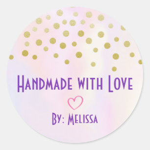 handmade with Love Faux Gold Confetti Classic Round Sticker
