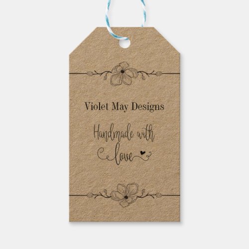 Handmade with Love Floral Border Rustic Kraft Gift Tags