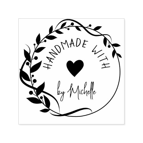 handmade with love floral frame wreath self_inking stamp