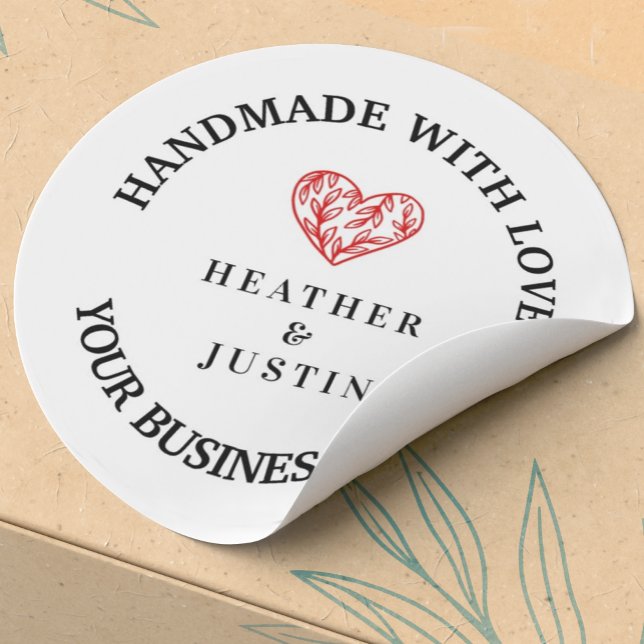 Handmade with love floral heart thank you  classic round sticker (Creator Uploaded)