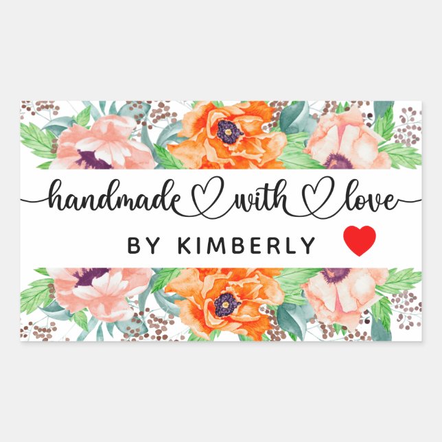 Handmade with Love Floral  Rectangular Sticker (Front)
