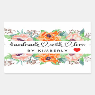Handmade with Love Floral Rectangular Sticker