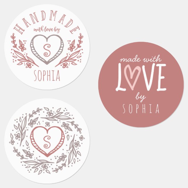 Handmade with Love Florals, Heart & Monogram Set Labels (Group)