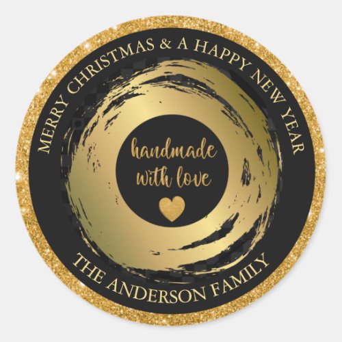 Handmade with love gold Christmas Classic Round Sticker