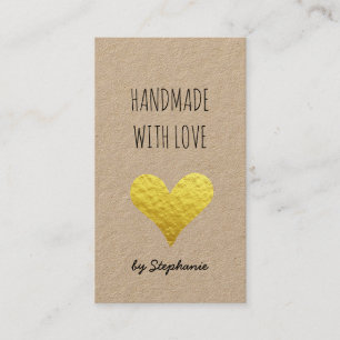 Handmade with Love Gold Heart Kraft Paper Rustic Business Card