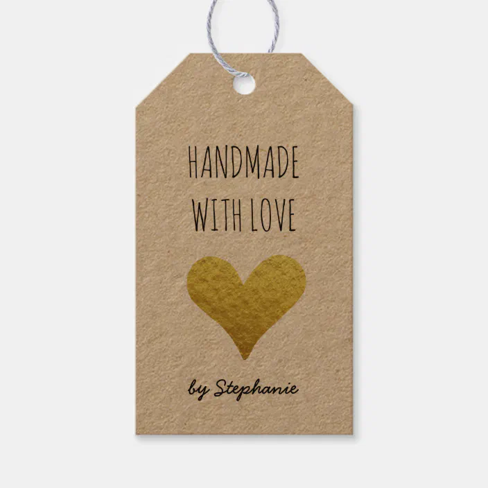 Handmade with Gold Heart | Kraft Paper Rustic Gift Tags | Zazzle.com
