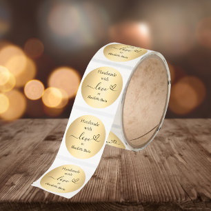 Handmade with love gold name classic round sticker