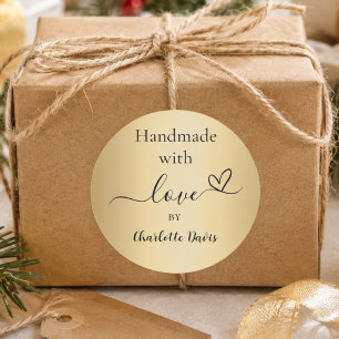 Handmade with love gold name classic round sticker