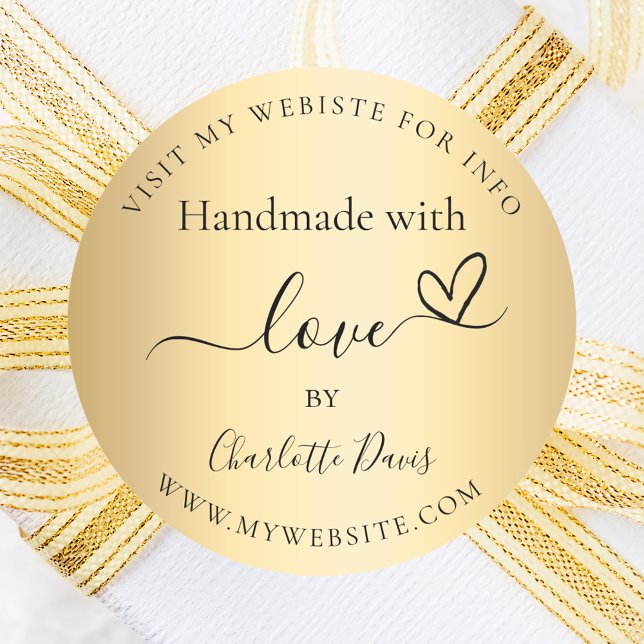 Handmade with love gold name website classic round sticker (Creator Uploaded)